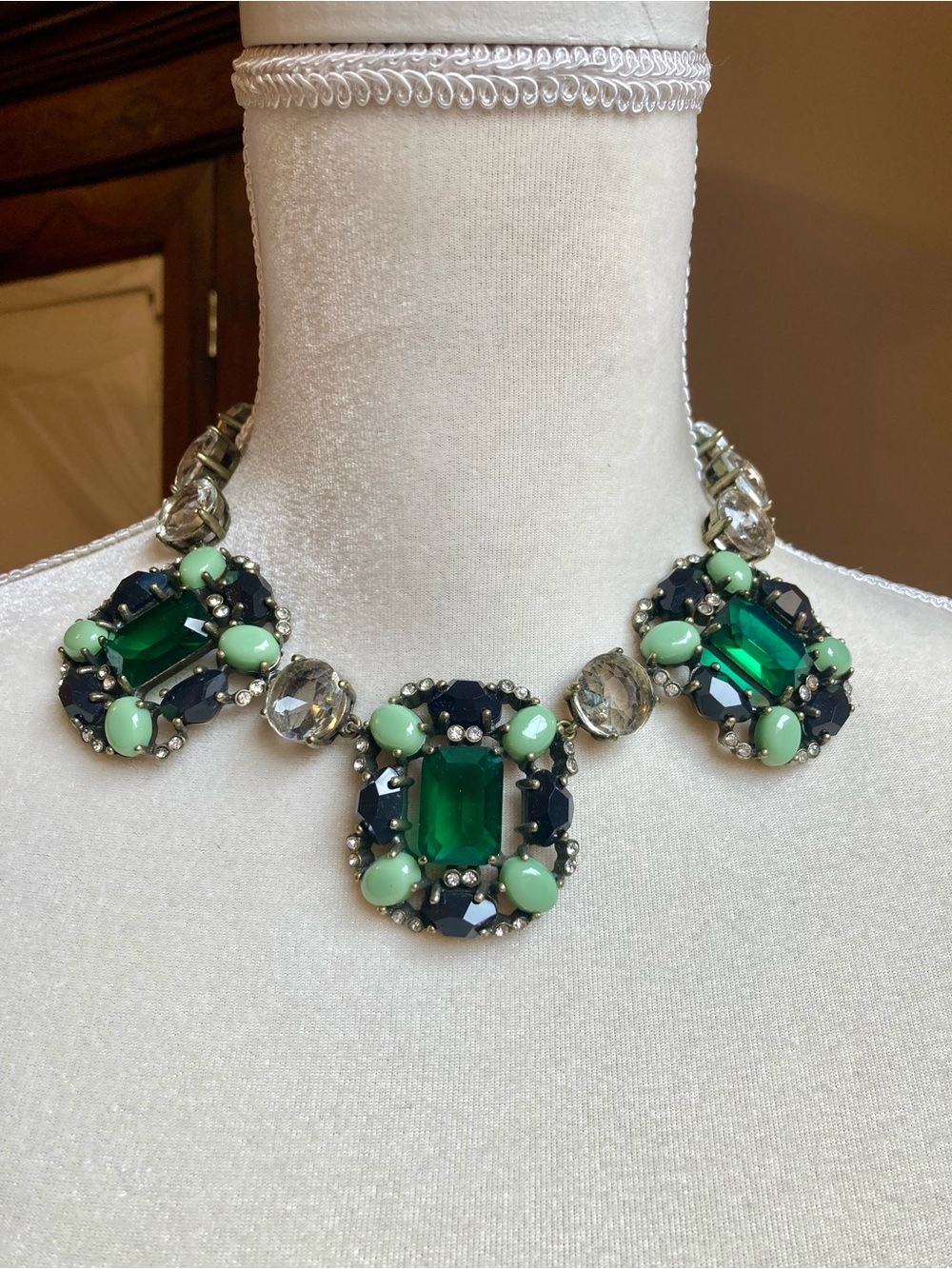 J Crew Statement Green and Mint Crystal Necklace